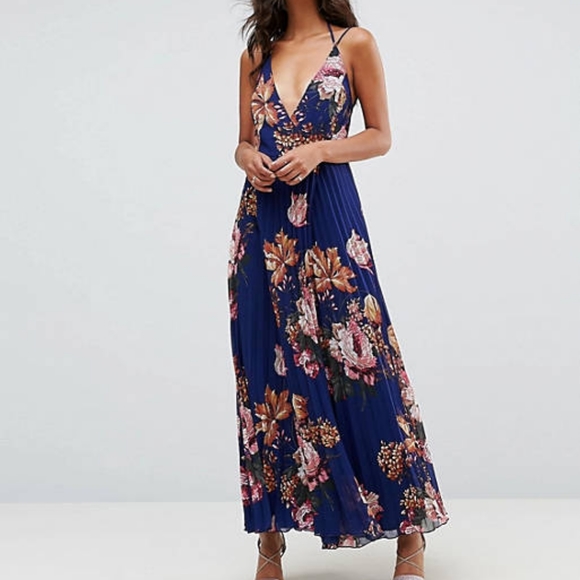 ASOS Petite Pleated Strappy Floral Maxi Wrap Dress - Picture 2 of 10